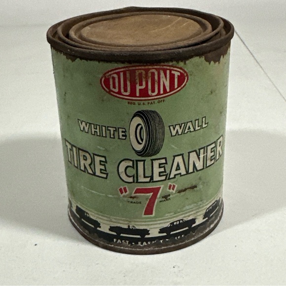 Vintage DuPont White Wall Tire Cleaner  Tin Can "7" Car Auto Graphics Feels Full - Picture 4 of 8